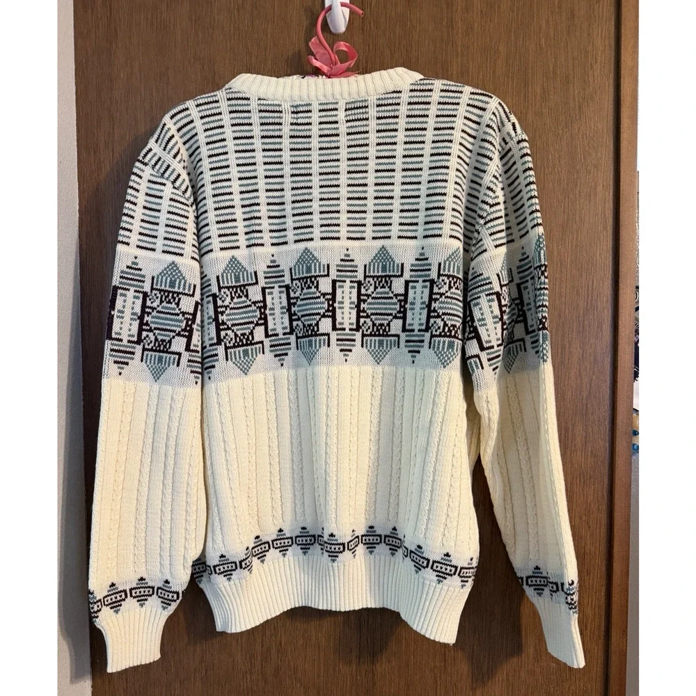 Vintage Rob Winter Fair Isle Sweater Skiing Ski Lodge Brown Teal Cream Men Sz L
